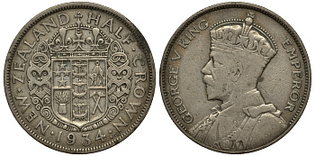 Новая Зеландия 1/2 кроны 1934 Георг V (1910-1936) KM 5 серебро 272-823