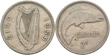Ирландия 2 шиллинга = 1 флорин 1959 KM 15a медно-никель 4144-1033