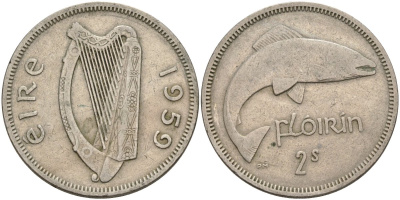 Ирландия 2 шиллинга = 1 флорин 1959 KM 15a медно-никель 4144-1033