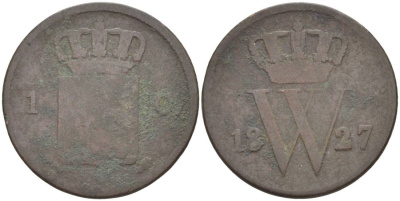 НИДЕРЛАНДЫ 1 ЦЕНТ 1827 ВИЛЛИАМ I (1815-1840) KM 47 медь 219-615