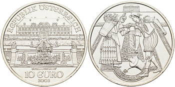 Австрия 10 евро 2003 дворец Шлосс Хоф, крестьяне KM 3103 серебро  UNC  1522-1234