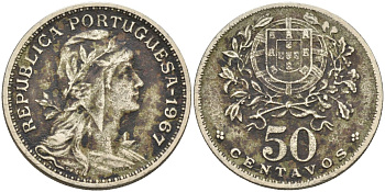 Португалия 50 сентаво 1967 KM 577 медно-никель 4591-1023
