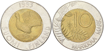 Финляндия 10 марок 1993 M KM 77 биметалл 4142-1046