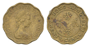 Гонконг 20 центов 1978 Елизавета II (1952-2022) KM 36 никель латунь 4613-219