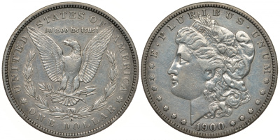 США 1 доллар 1900 O, Морган доллар, монетный двор Орлеан KM 110 серебро 272-1441