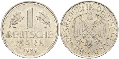 ФРГ 1 марка 1989 F KM 110, J. 385 медно-никель 4132-1041