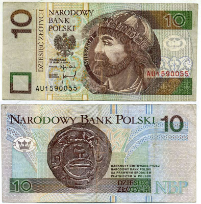 ПОЛЬША 10 ЗЛОТЫХ 1995 МЕШКО I, ПЕРВЫЙ ПОЛЬСКИЙ КОРОЛЬ, ПЕРВЫЕ ПОЛЬСКИЕ МОНЕТЫ Pick 174а бумага 7218-51-1