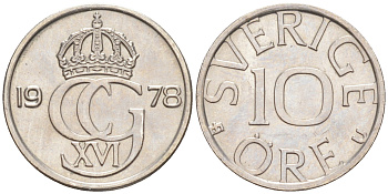 Швеция 10 эре 1978 U, Карл XVI Густав (1973- ) KM 850 медно-никель 112-553