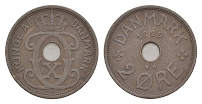 Дания 2 эре 1929 N, Кристиан X (1912-1947) KM 827 бронза 4658-231