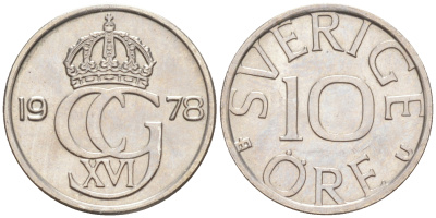 Швеция 10 эре 1978 U, Карл XVI Густав (1973- ) KM 850 медно-никель 112-553