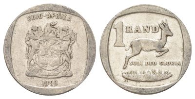ЮАР 1 ранд 1999 KM 164 медь плакированная никелем 4627-349