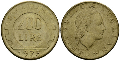 Италия 200 лир 1978 R, шестерня KM 105 алюминиевая бронза 4138-624