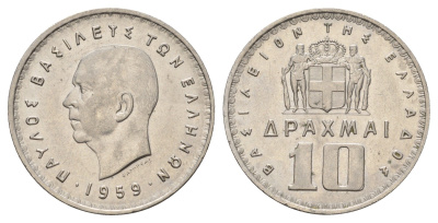 Греция 10 драхм 1959 KM 84 никель UNC 4667-812