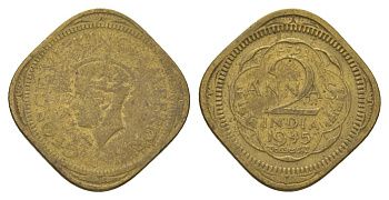 Индия 2 анны 1945 без отметки монетного двора	 - Калькутта KM 543 никель латунь 4624-1111