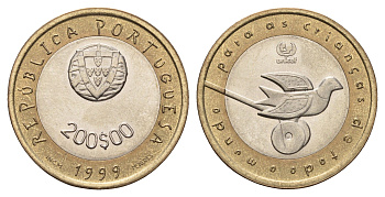 Португалия 200 эскудо 1999 ЮНИСЕФ KM 720 биметалл UNC 4678-837