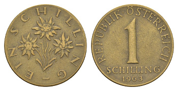 Австрия 1 шиллинг 1963 KM 2886 алюминиевая бронза 4633-934