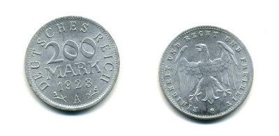 ГЕРМАНИЯ 200 МАРОК 1923 A KM 35, J. 304 алюминий 179-832