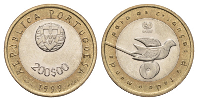 Португалия 200 эскудо 1999 ЮНИСЕФ KM 720 биметалл UNC 4678-837