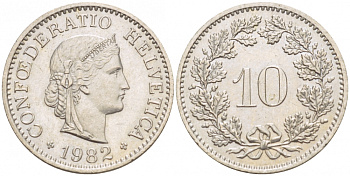 Швейцария 10 раппенов 1982 KM 27 медно-никель 51-355