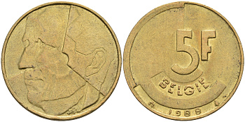 Бельгия 5 франков 1988 Belgie KM 164 алюминиевая бронза    4595-544