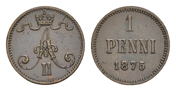 Россия для Финляндии 1 пенни 1875 Александр II (1855-1881) Биткин 674 медь 1530-711