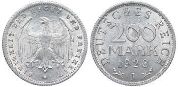 Германия 200 марок 1923 J KM 35, J. 304, Weege 22 алюминий 4604-627