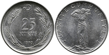 ТУРЦИЯ 25 КУРУШЕЙ 1970 KM 892.3 нержавеющая сталь 4541-632