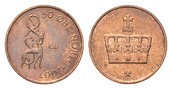 Норвегия 50 эре 2007 Харальд V (1991- ) KM 460 бронза 4705-847