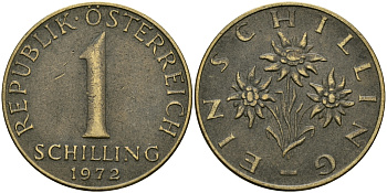 Австрия 1 шиллинг 1972 KM 2886 алюминиевая бронза 94-516