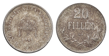 Венгрия 20 филлеров 1916 KB, Карл I (1916-1918) KM 498 железо 4664-1125