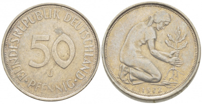 ФРГ 50 ПФЕННИГОВ 1972 J KM 109.2 медно-никель 4396-1668