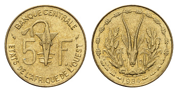 Западная Африка (ВСЕАО) 5 франков 1984 KM 2a медь алюминий никель 4640-816