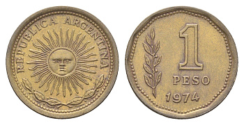 Аргентина 1 песо 1974 KM 69 алюминиевая бронза aUNC 4662-726