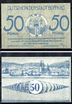 Боппард (Пруссия, Рейн) 50 пфеннигов 1920 Mehl Grabowski 142.1-3/3 бумага UNC (пресс) 7556-51-3-2