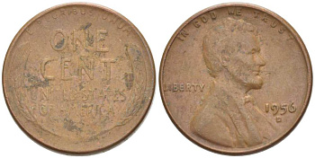 США 1 ЦЕНТ 1956 D, ЛИНКОЛЬН KM А132 медь цинк 3309-1155