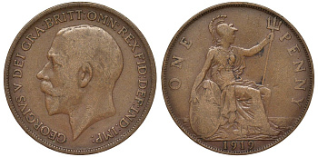 Великобритания 1 пенни 1919 Георг V (1910-1936) KM 810, Spink 4051 бронза 4123-1212