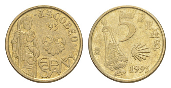 Испания 5 песет 1991 Хуан Карлос I (1975-2014) KM 833 алюминиевая бронза 4647-1112