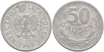 Польша 50 грошей 1949 KM 44а, Parchimowicz 209b алюминий 68-323