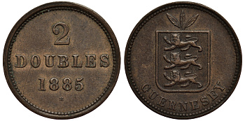 Гернси 2 дабла (дубля) 1885 H KM 9 бронза 1524-1144