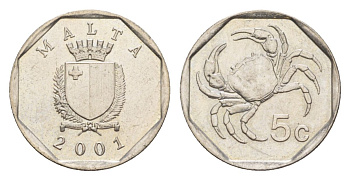 Мальта 5 центов 2001 KM 95 медно-никель UNC 4632-445