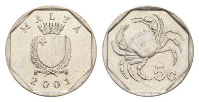 Мальта 5 центов 2001 KM 95 медно-никель UNC 4632-445
