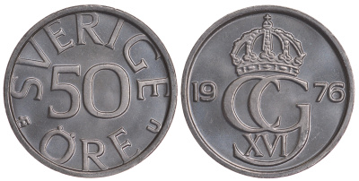 Швеция 50 эре 1976 U Карл XVI Густав (1973- ) KM 855 медно-никель UNC 72-424