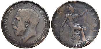 Великобритания 1 пенни 1912 Георг V (1910-1936) KM 810, Spink 4051 бронза 51-2236