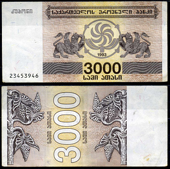 Грузия 3000 купонов 1993 Pick 45 бумага 8615-23-3-1