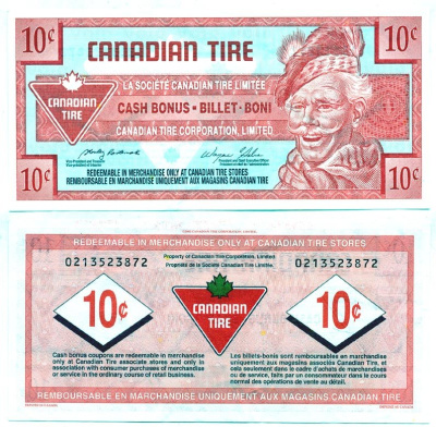 КАНАДА TIRE MONEY 10 ЦЕНТОВ ND CASH BONUS BILLET BONI С ЛИСТКОМ бумага 7146-49-4-1