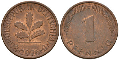 ФРГ 1 пфенниг 1976 D KM 105, J. 380 сталь плакированная медью    4598-549