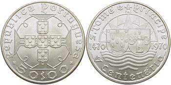Португальское Сан-Томе и Принсипи 50 эскудо 1970 500 лет открытию Сан-Томе и Принсипи KM 21 серебро UNC 413-2044