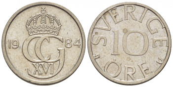 Швеция 10 эре 1984 U Карл XVI Густав (1973- ) KM 850 медно-никель 3955-353