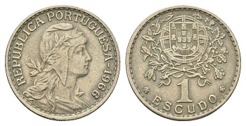 Португалия 1 эскудо 1966 голова Свободы вправо KM 578 никель латунь    4660-355
