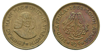 ЮАР 1/2 цента 1961 Ян ван Рибек KM 56 латунь 4114-447